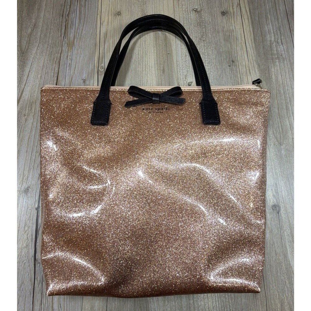 Kate Spade New York Mavis Street Jeralyn Rose Gold Glitter Small Tote Bag Purse